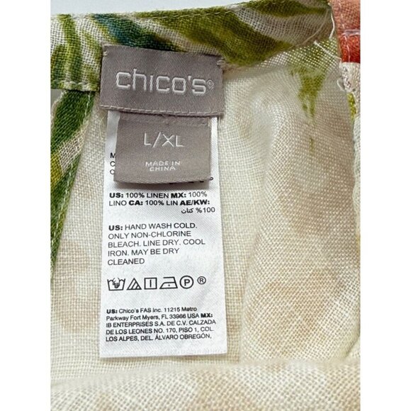 Chico's 100% Linen Top Boxy Lighweight Tropical Animal Print Resort Size L/XL - Picture 6 of 7